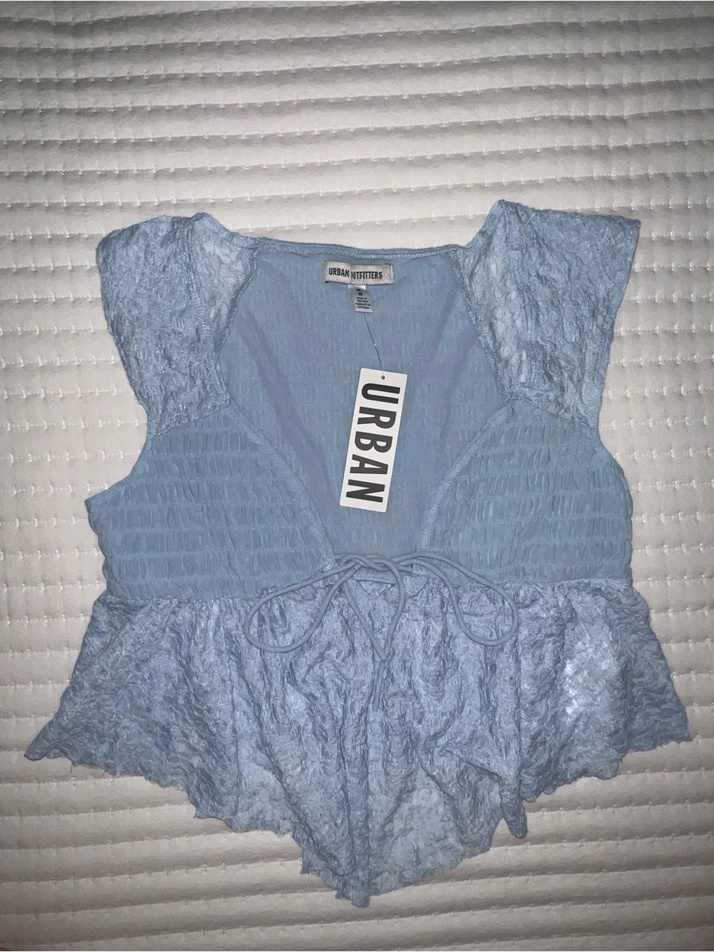 Urban Outfitters Pale Blue Lace Tie-Front Peplum Crop Top